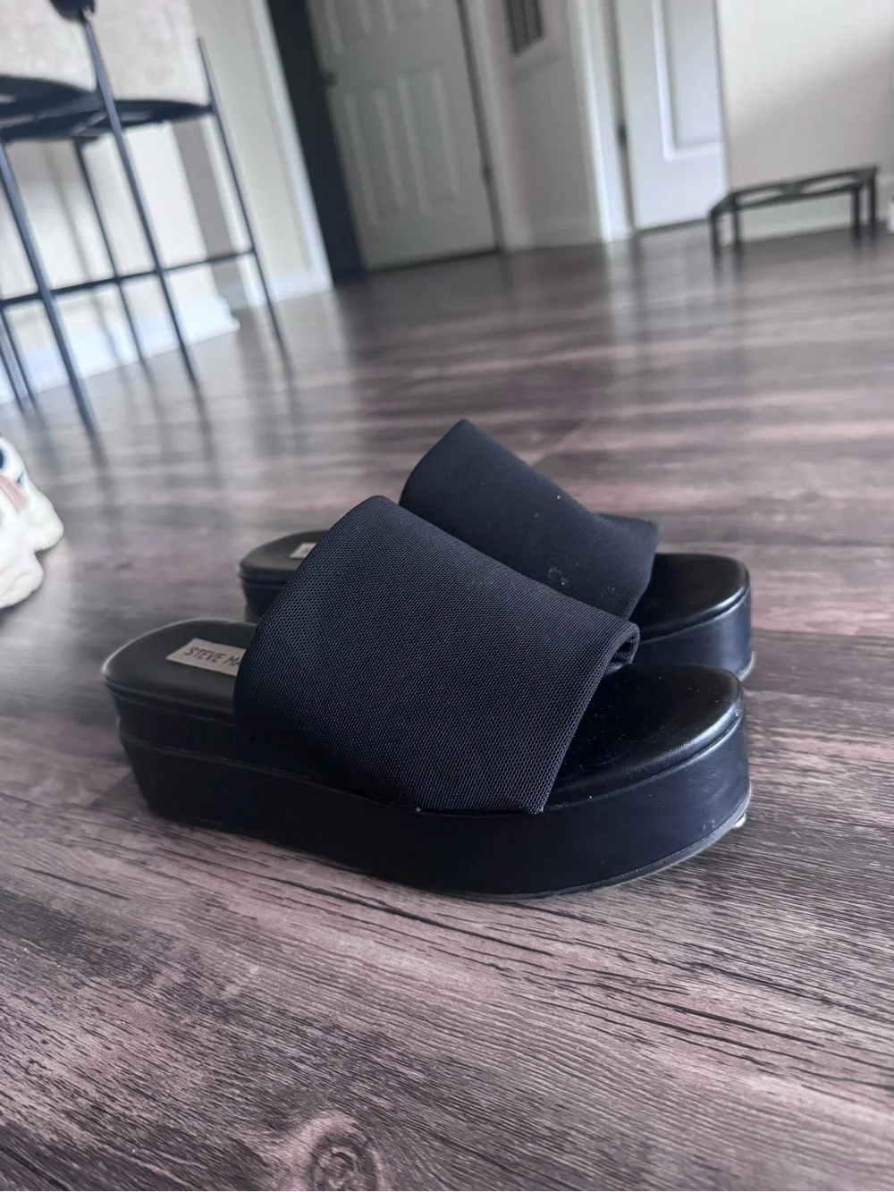 Steve Madden Black Platform Slide Sandals with Padded Upper